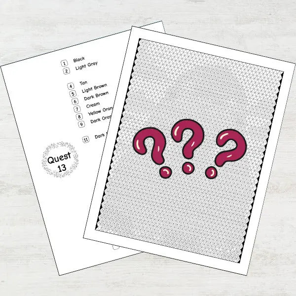 Unfinished Quest 13 mystery mosaic coloring page. Ready for coloring by number to reveal a hidden sea animal image, includes color key.