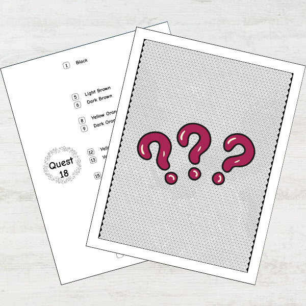 Two sheets of paper with question mark designs on a light gray background