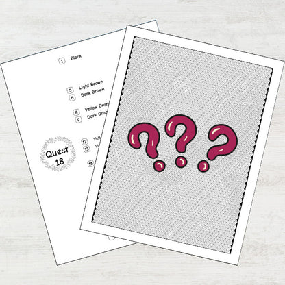 Two sheets of paper with question mark designs on a light gray background