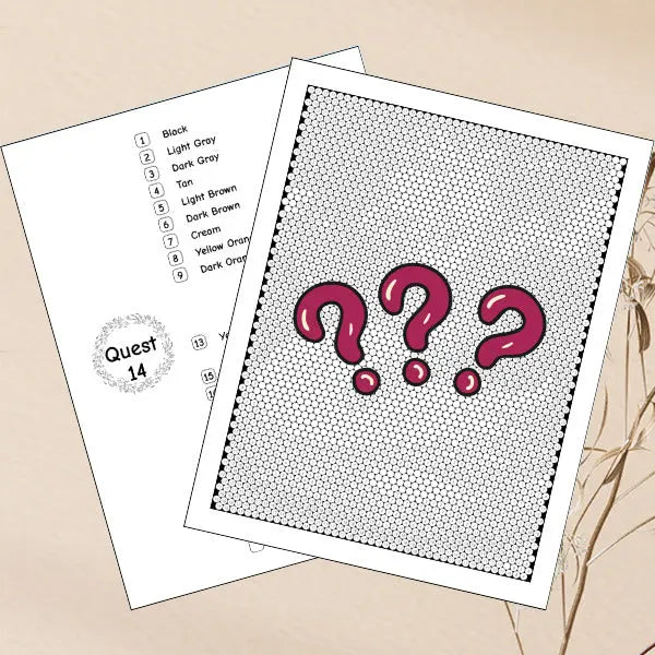Unfinished Quest 14 mystery mosaic coloring page. Ready for coloring by number to reveal a hidden farm animal image. Includes color key.