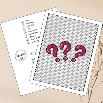 Unfinished Quest 14 mystery mosaic coloring page. Ready for coloring by number to reveal a hidden farm animal image. Includes color key.